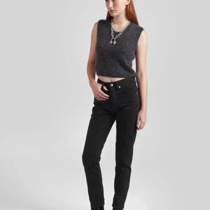 Decade Alex Black Denim Mid Rise Non Stretch 100% Cotton Slim Tapered Size 25